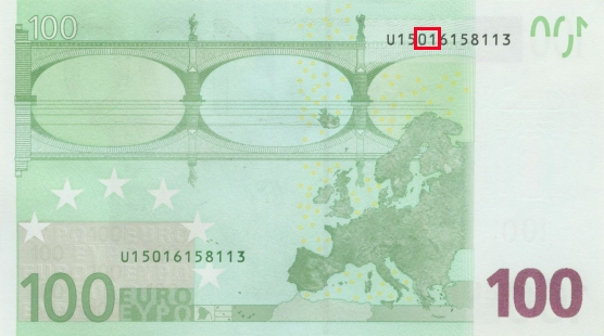 Emplacement de la charge sur 100 euro