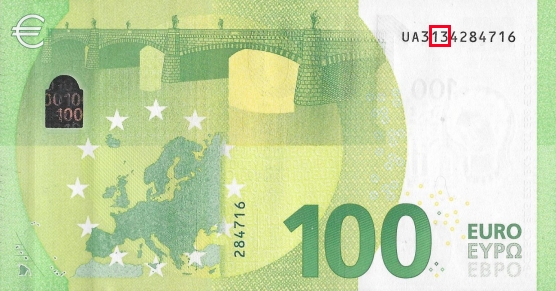 Emplacement de la charge sur 100 euro