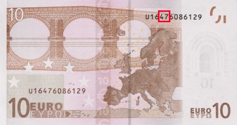 Emplacement de la charge sur 10 euro