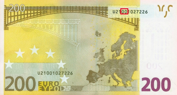 Emplacement de la charge sur 200 euro