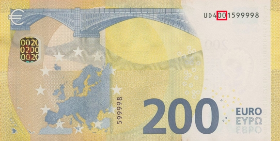 Emplacement de la charge sur 200 euro