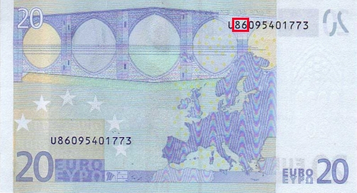 Emplacement de la charge sur 20 euro