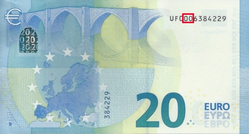 Emplacement de la charge sur 20 euro