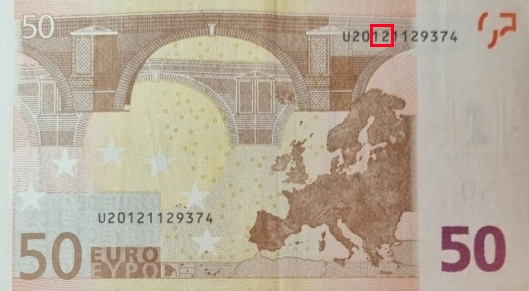 Emplacement de la charge sur 50 euro