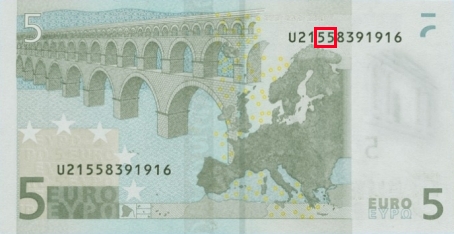 Emplacement de la charge sur 5 euro