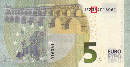 Emplacement de la charge sur 5 euro