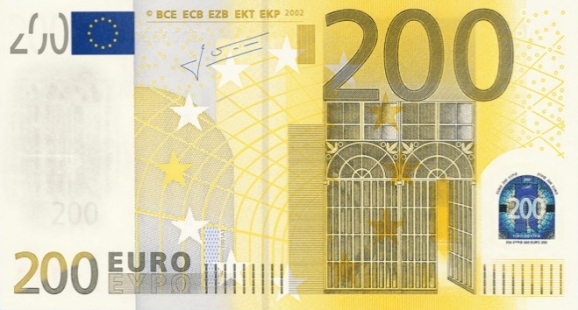 Recto du billet 200 euro série 2002