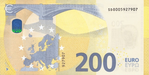 Verso du billet 200 euro série Europe