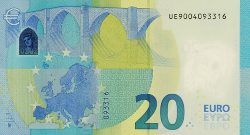 Verso du billet 20 euro série Europe