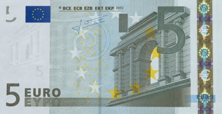 Recto du billet 5 euro série 2002