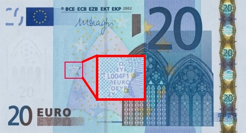 Emplacement du code court sur billet Euro