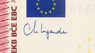 Signature de Christine Lagarde sur billet euro