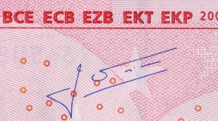 Signature de Jean-Claude Trichet sur billet euro