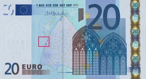 Emplacement code court sur 20 euro