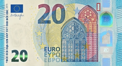 Emplacement du code court sur le billet 20 euro