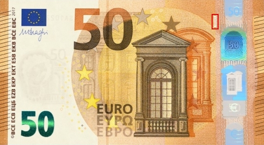 Emplacement du code court sur le billet 50 euro