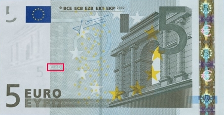 Emplacement du code court sur le billet 5 euro