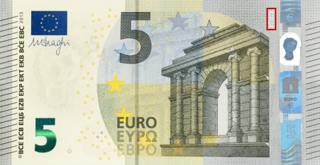 Emplacement du code court sur le billet 5 euro